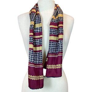 Echo 100% Pure Silk Scarf With Navy Houndstooth & Burgundy & Gold Stripes Design